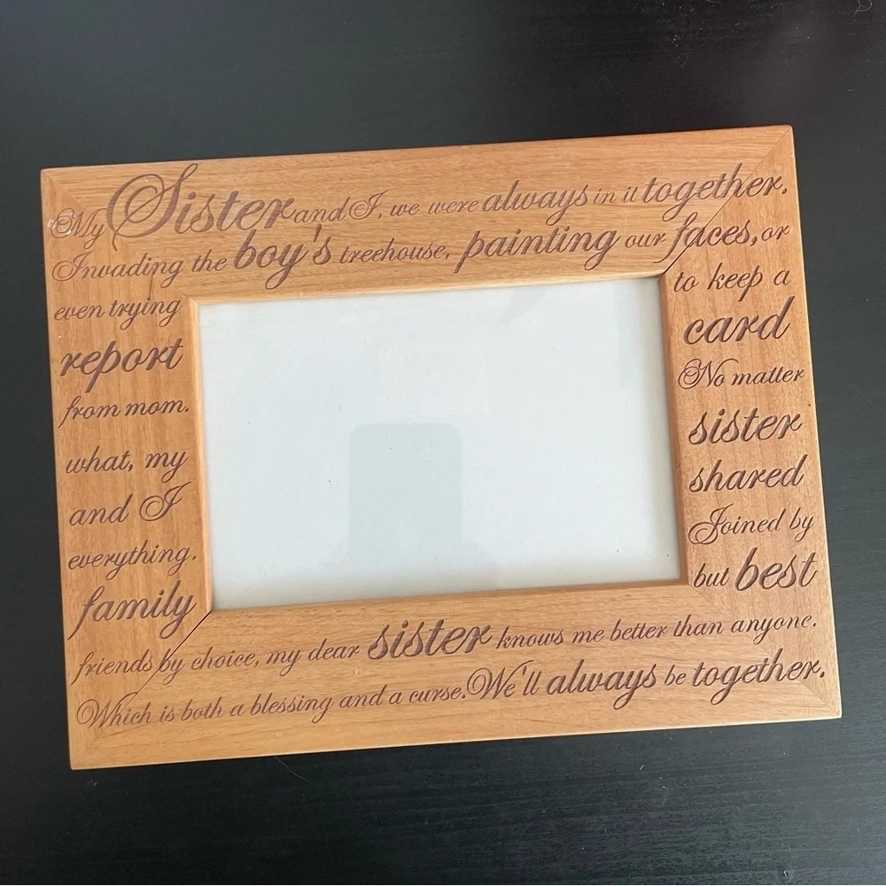 $8 SALE Sisters Wooden Picture Frame Inspirational Gift Carved Family Home